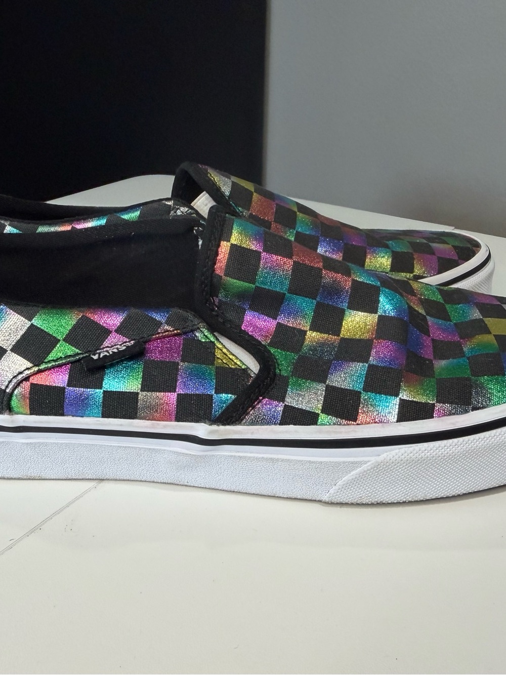 Vans Holographic Checkerboard Slip-On Sneakers - Black Multi - Picture 4 of 6